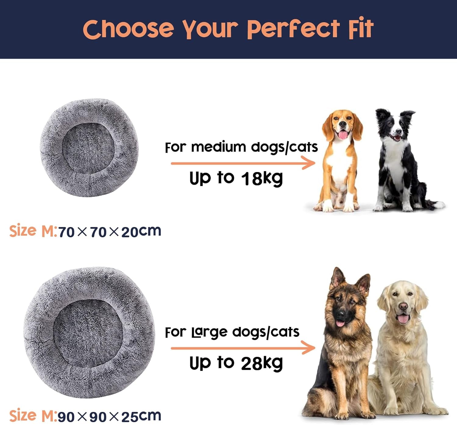 Calming Dog Bed for Dog & Cat, Donut Washable Puppy Bed with Ultra-Plush Support, Fluffy Faux Fur Plush Cushion Beds for Small Medium Dogs (70CM)