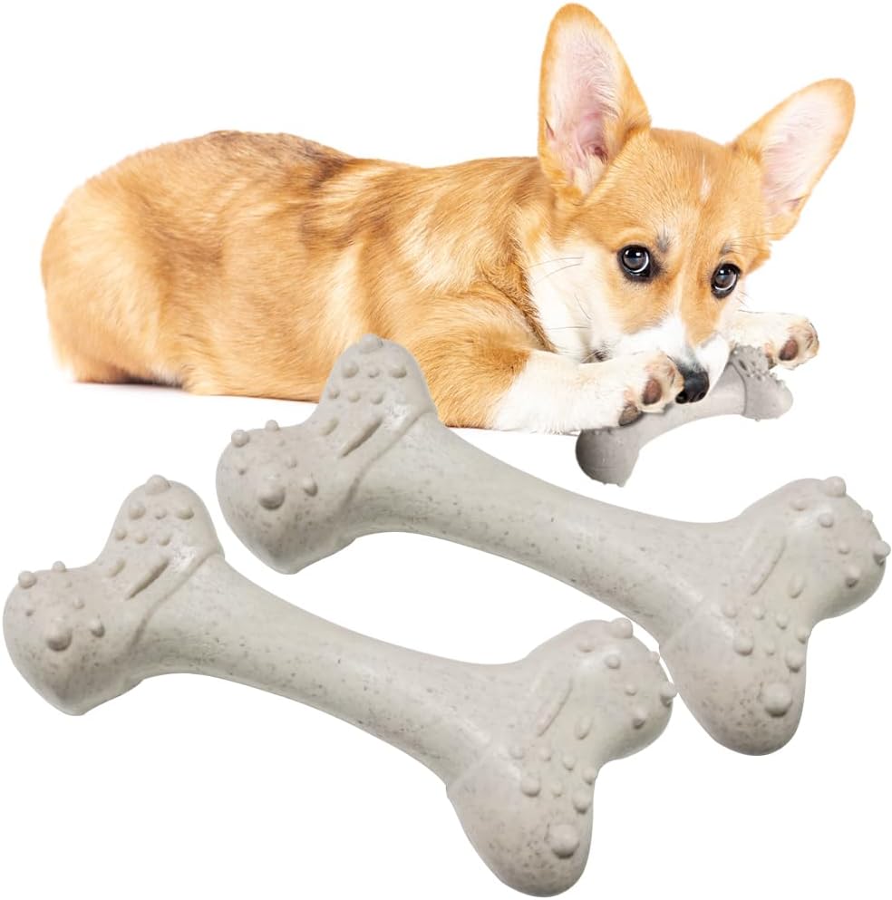 Dog Chew Toy, 2-Pack Tough Bone Puppy Chew Toy for Aggressive Chewer, Interactive Dog Teeth Cleaning Toys