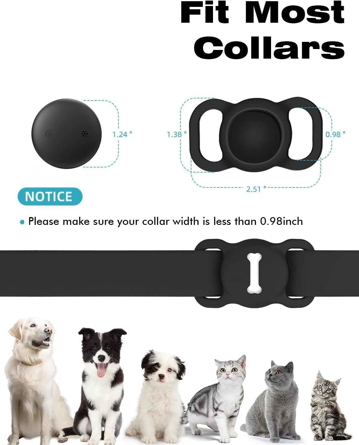 [2 Pack] Item Locator,  Bluetooth Tracker Finder Works with Apple Find My(Ios Only), Pet Tracker with Collar Holder, Waterproof, Replaceable Battery for Pets/Luggage/Suitcases and More-Black