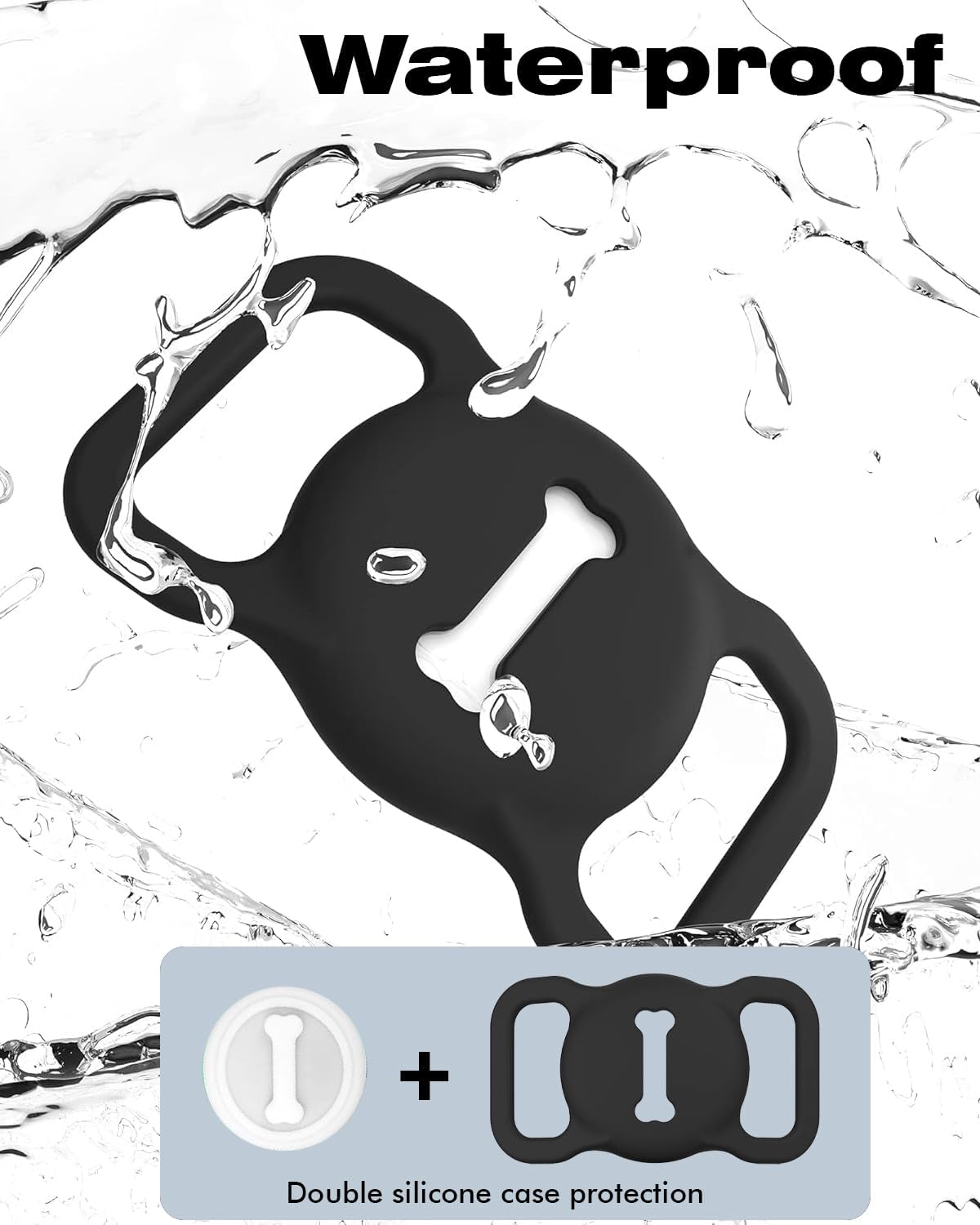 [2 Pack] Item Locator,  Bluetooth Tracker Finder Works with Apple Find My(Ios Only), Pet Tracker with Collar Holder, Waterproof, Replaceable Battery for Pets/Luggage/Suitcases and More-Black