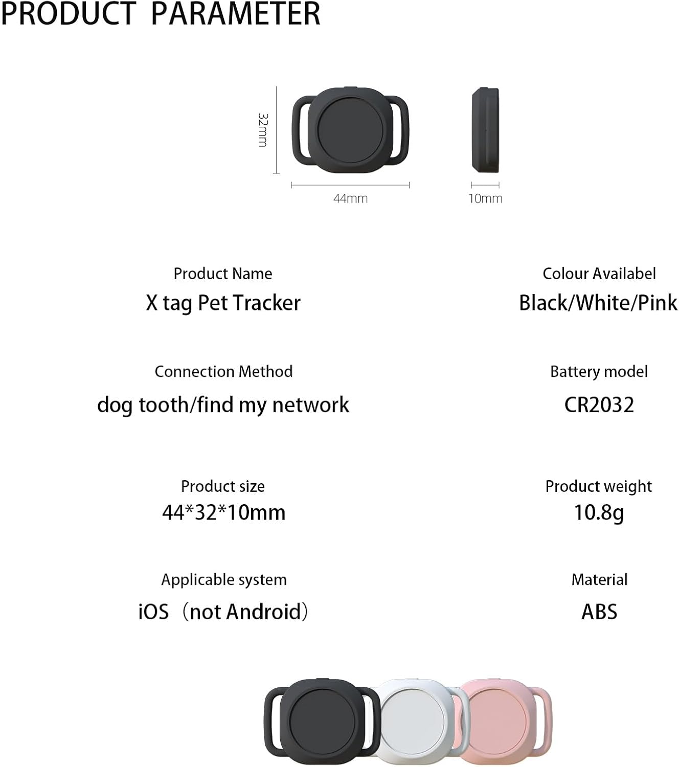 Smart Pet Tracker with Collar Holder – Lightweight 10G Pet Location Tracker for Dogs and Cats, Long Battery Life, No Monthly Fee, Bluetooth & Find My Compatibility, Waterproof, Safe & Durable (White)