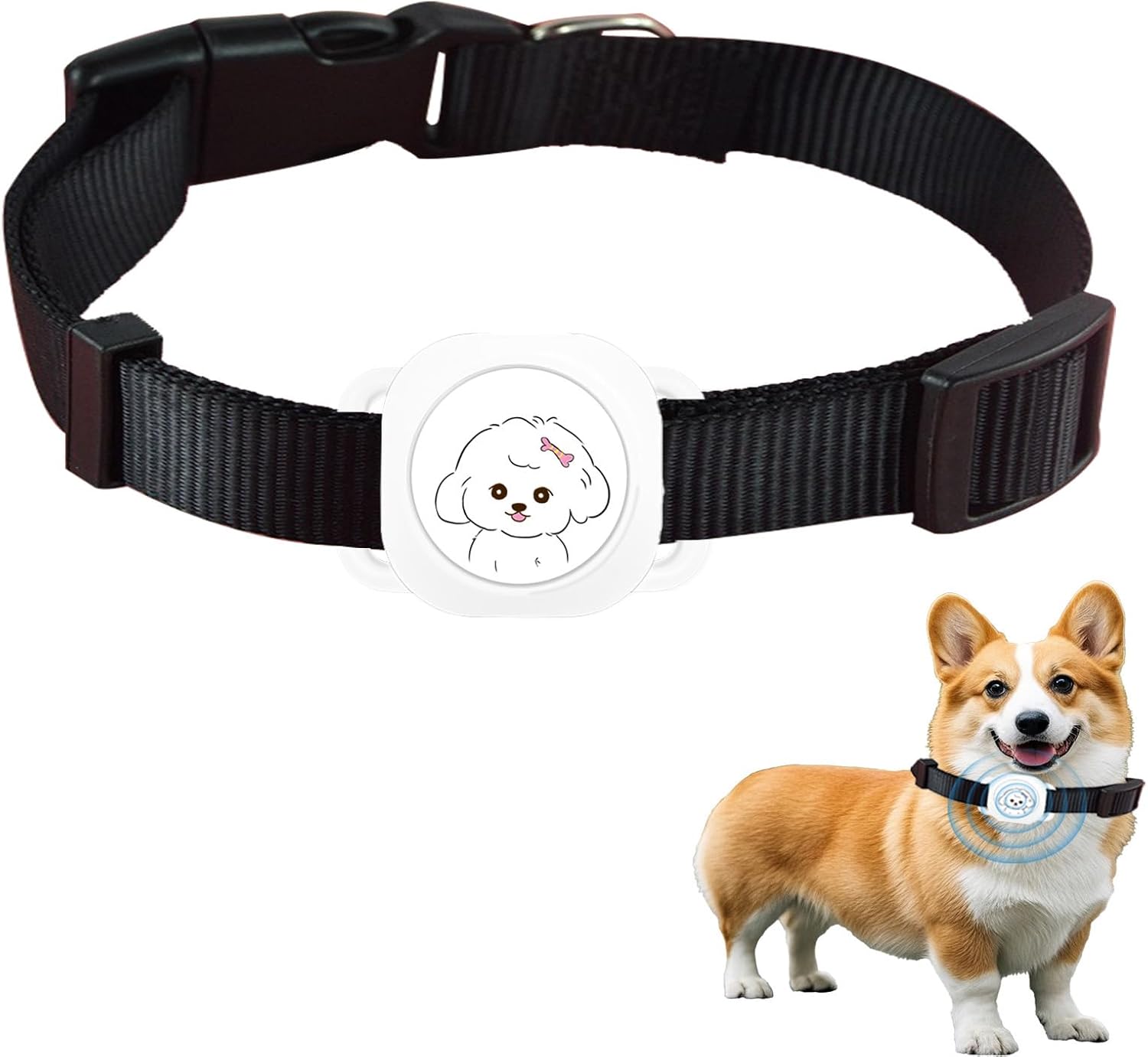 Smart Pet Tracker with Collar Holder – Lightweight 10G Pet Location Tracker for Dogs and Cats, Long Battery Life, No Monthly Fee, Bluetooth & Find My Compatibility, Waterproof, Safe & Durable (White)