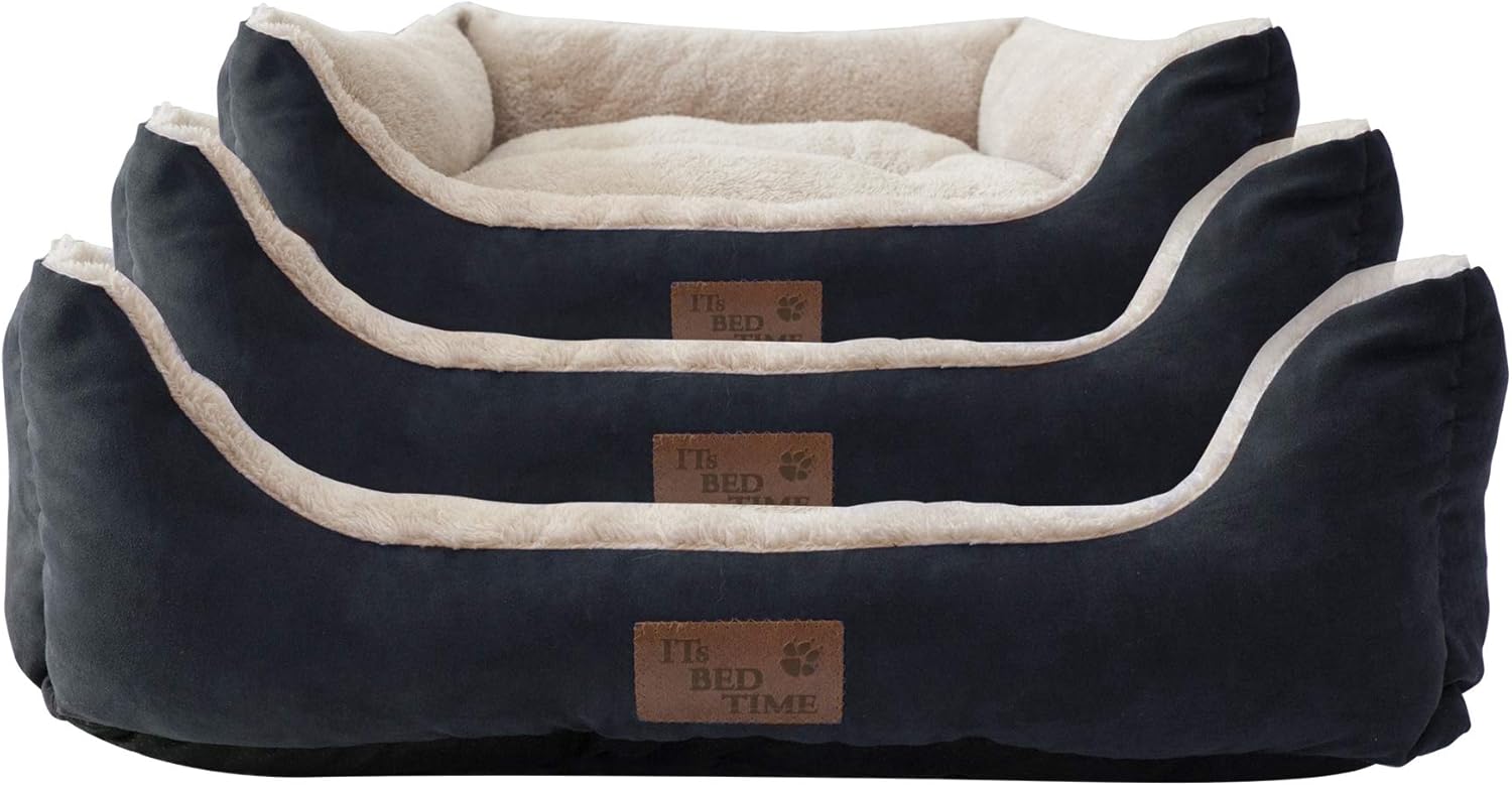 It'S Bed Time Plush Dozer Rectangle Dog Bed, Blue, Medium, 20Cm X 65Cm X 55Cm - Breathable Plush Fabric, Pet Mattreess, Non-Slip Base, Water-Resistant & Machine Washable