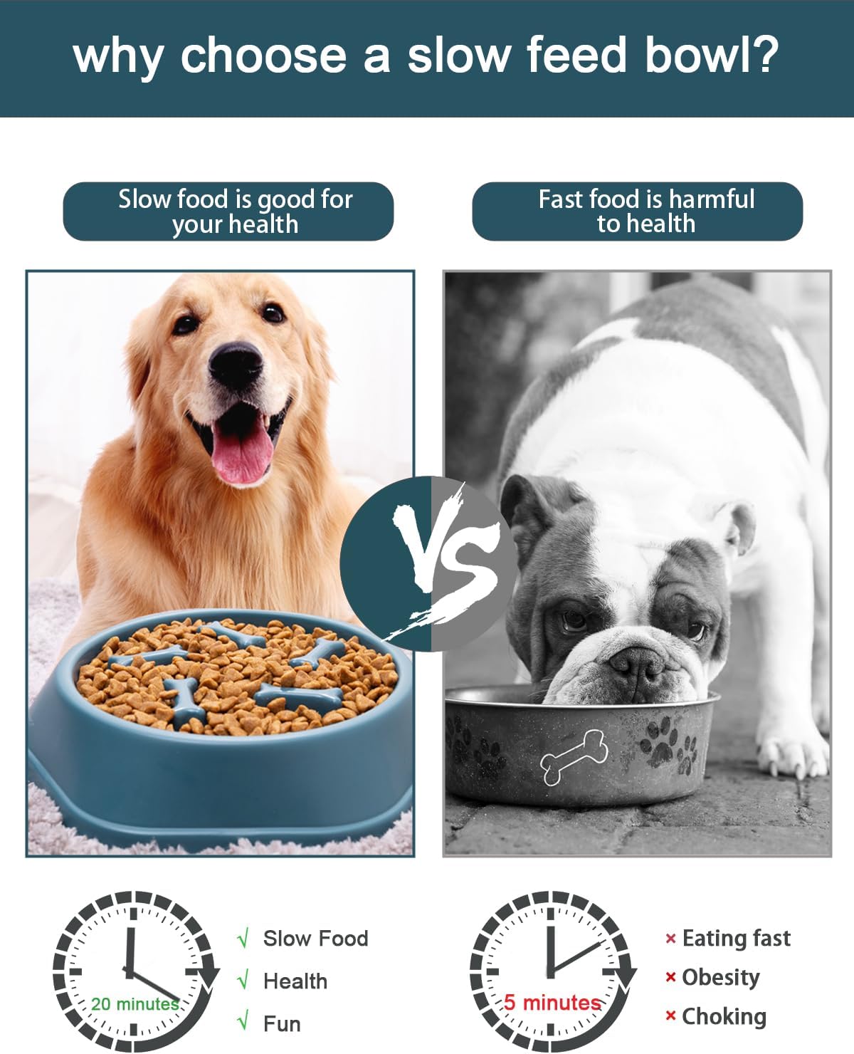 2-Pack Dog Bowl Slow Feeder, Non-Slip Slow Feeder Dog Bowls, Interactive Dog Feeder for Small and Medium Dogs for Wet Dry Raw Food and Water