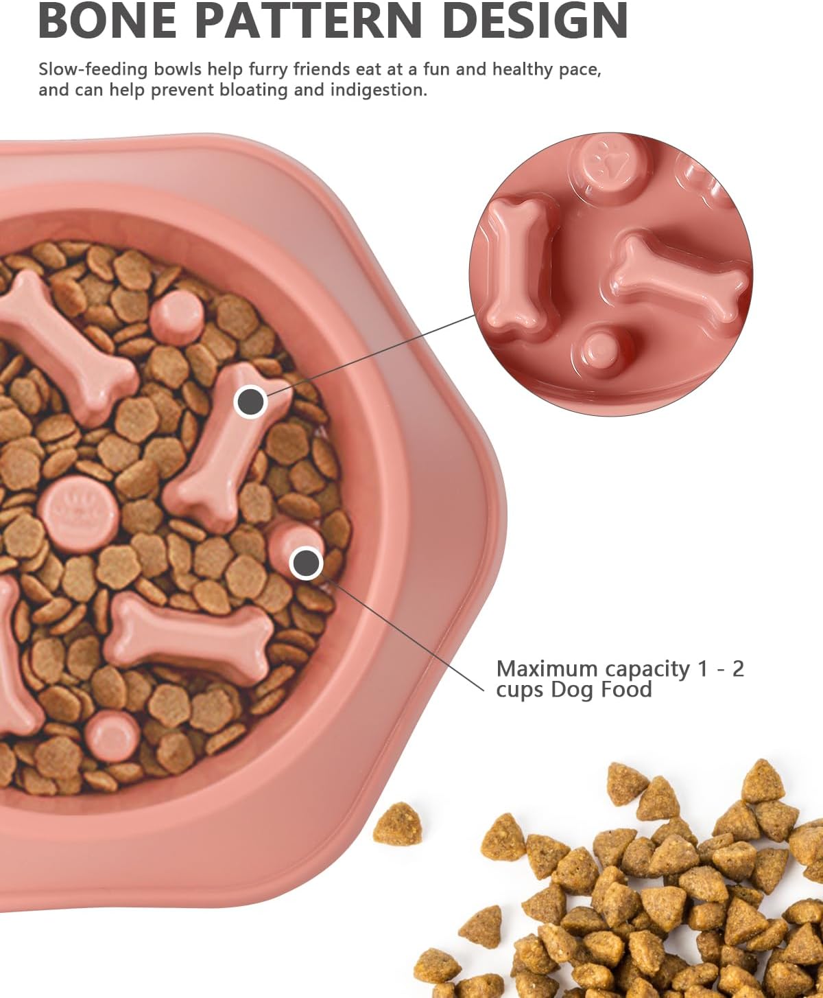 2-Pack Dog Bowl Slow Feeder, Non-Slip Slow Feeder Dog Bowls, Interactive Dog Feeder for Small and Medium Dogs for Wet Dry Raw Food and Water