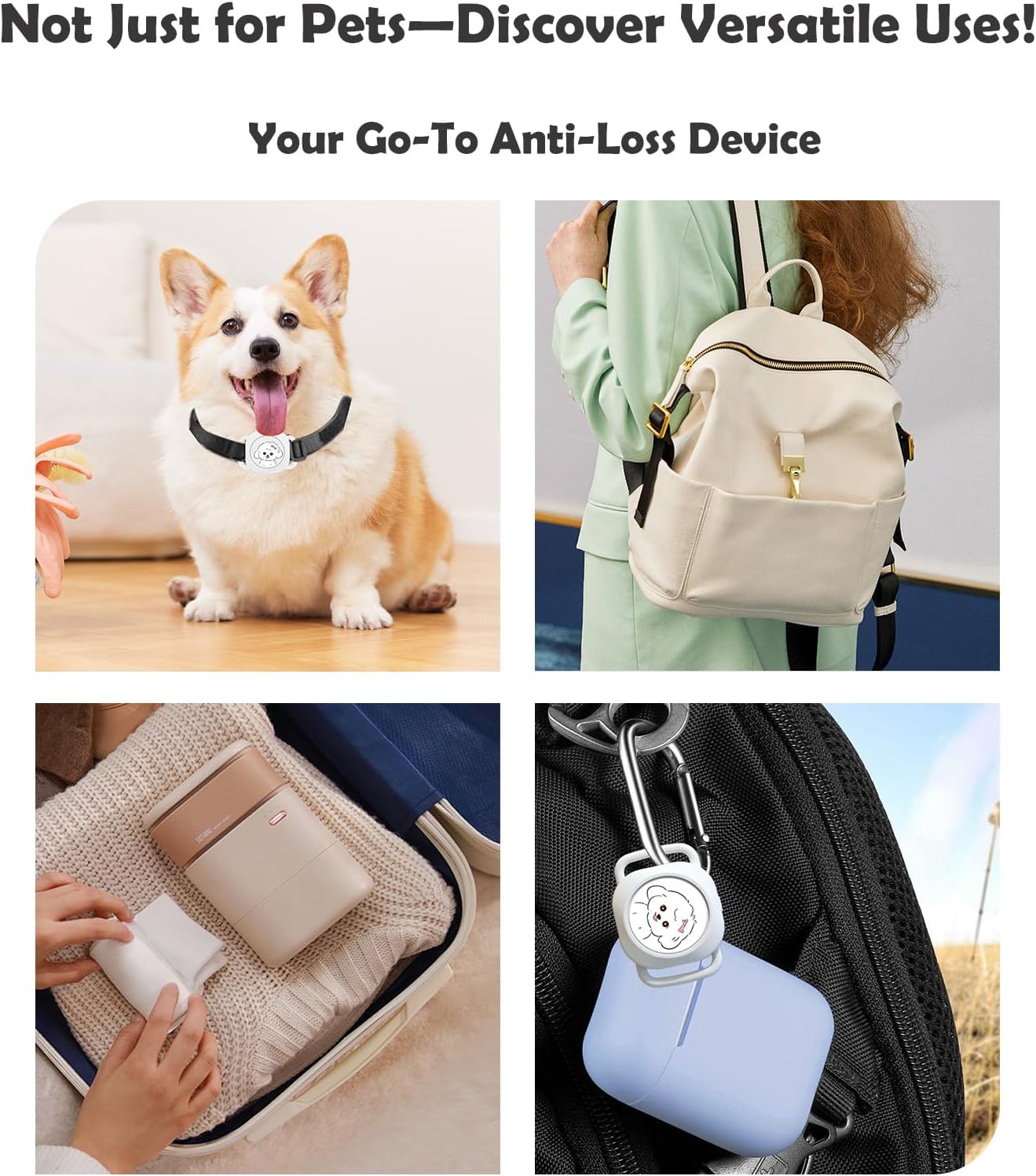 Smart Pet Tracker with Collar Holder – Lightweight 10G Pet Location Tracker for Dogs and Cats, Long Battery Life, No Monthly Fee, Bluetooth & Find My Compatibility, Waterproof, Safe & Durable (White)