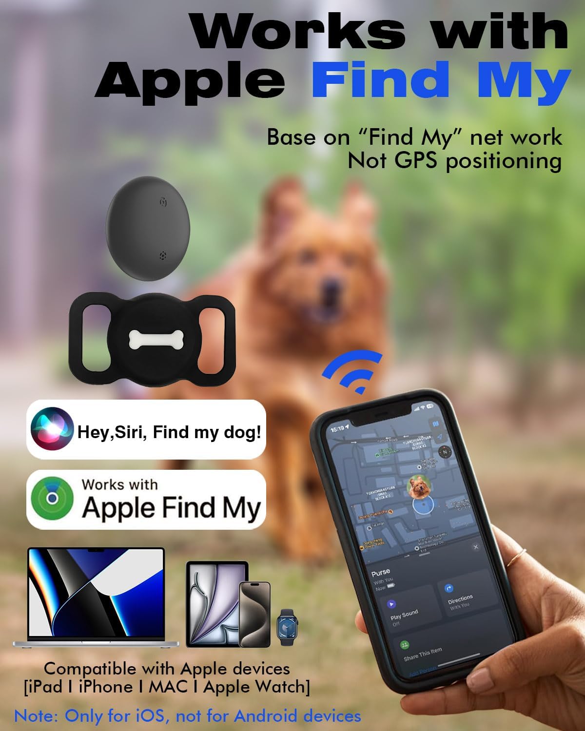 [2 Pack] Item Locator,  Bluetooth Tracker Finder Works with Apple Find My(Ios Only), Pet Tracker with Collar Holder, Waterproof, Replaceable Battery for Pets/Luggage/Suitcases and More-Black