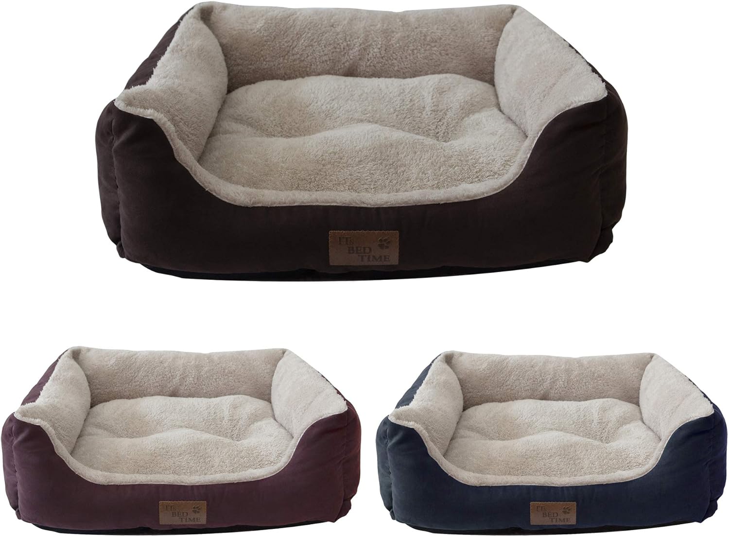 It'S Bed Time Plush Dozer Rectangle Dog Bed, Blue, Medium, 20Cm X 65Cm X 55Cm - Breathable Plush Fabric, Pet Mattreess, Non-Slip Base, Water-Resistant & Machine Washable