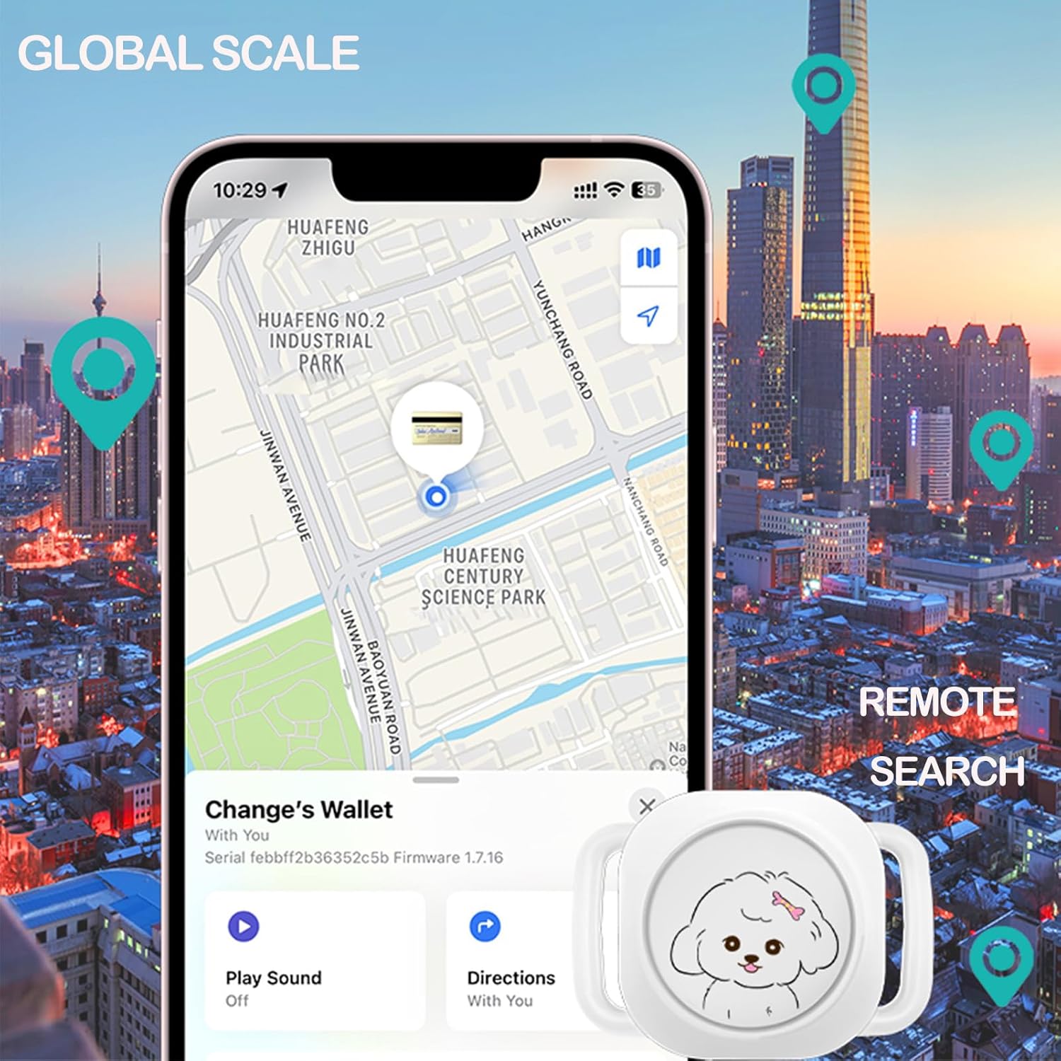 Smart Pet Tracker with Collar Holder – Lightweight 10G Pet Location Tracker for Dogs and Cats, Long Battery Life, No Monthly Fee, Bluetooth & Find My Compatibility, Waterproof, Safe & Durable (White)