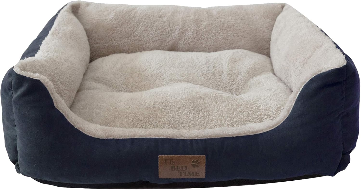 It'S Bed Time Plush Dozer Rectangle Dog Bed, Blue, Medium, 20Cm X 65Cm X 55Cm - Breathable Plush Fabric, Pet Mattreess, Non-Slip Base, Water-Resistant & Machine Washable