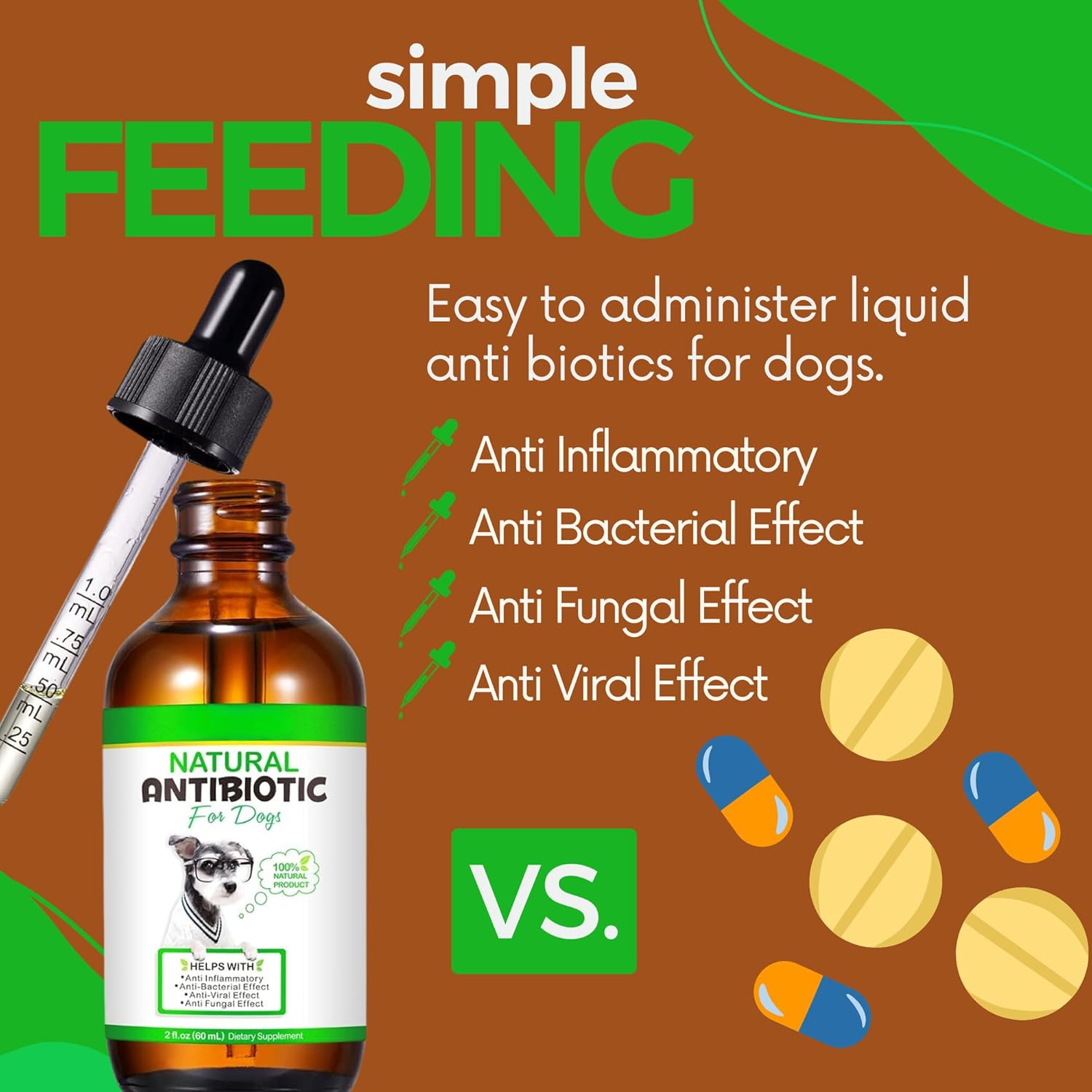 Natural Antibiotics for Dogs 60Ml | All-Natural Dog Antibiotic Supplement for Allergy & Itch Relief | Supports Immune Health & Overall Wellness | Delicious Bacon Flavour