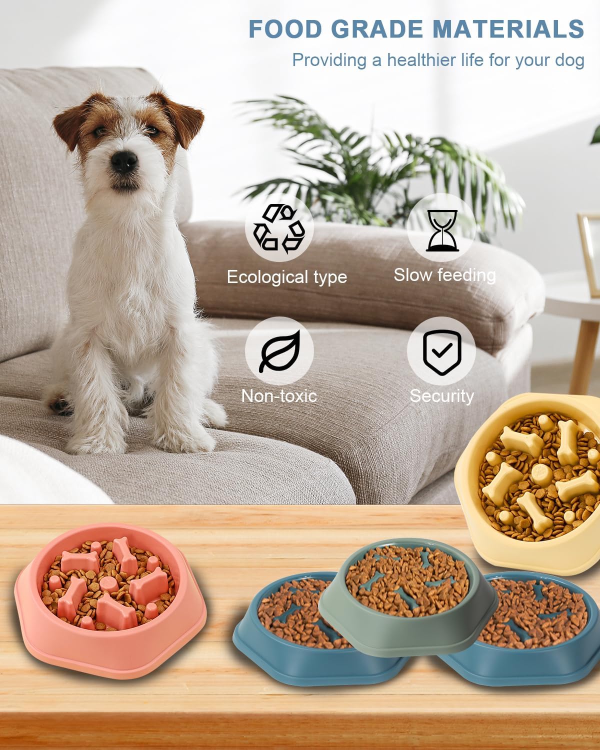 2-Pack Dog Bowl Slow Feeder, Non-Slip Slow Feeder Dog Bowls, Interactive Dog Feeder for Small and Medium Dogs for Wet Dry Raw Food and Water