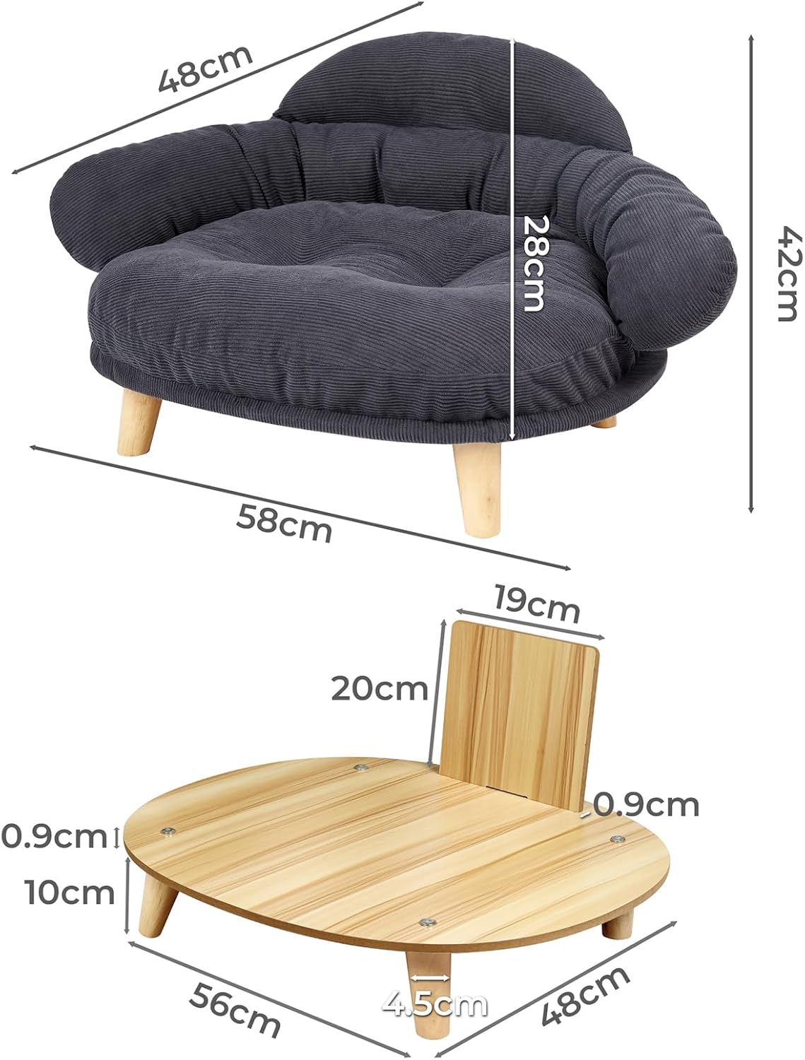 Pet Sofa Dog Cat Elevated Raised Couch Bed, Durable Soft Couch Chair Kitten Lounge Sofa Bed with Removable Cushion Seat Washable Cover, Luxury Plush Sofa Stool Bed for Dogs Cats with Wooden Frame