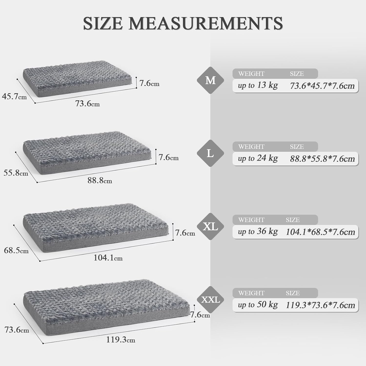 Dog Beds for Small Medium Dogs, Dog Crate Bed Washable Dog Bed Pad with Removeable Cover Faux Fur Surface, Orthopedic Pet Beds Dog Mattress Mat for Dogs up to 13KG, Grey, Medium