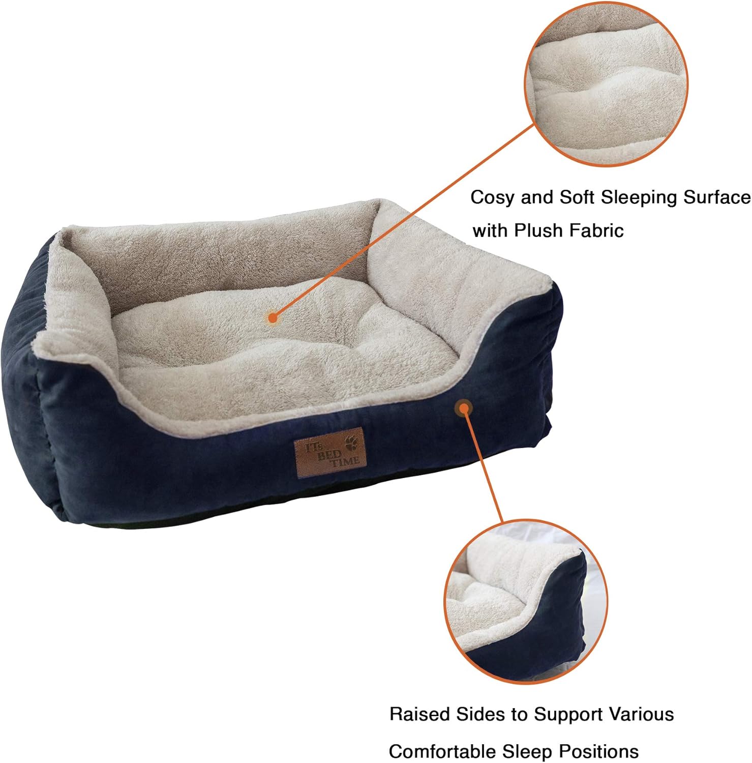 It'S Bed Time Plush Dozer Rectangle Dog Bed, Blue, Medium, 20Cm X 65Cm X 55Cm - Breathable Plush Fabric, Pet Mattreess, Non-Slip Base, Water-Resistant & Machine Washable