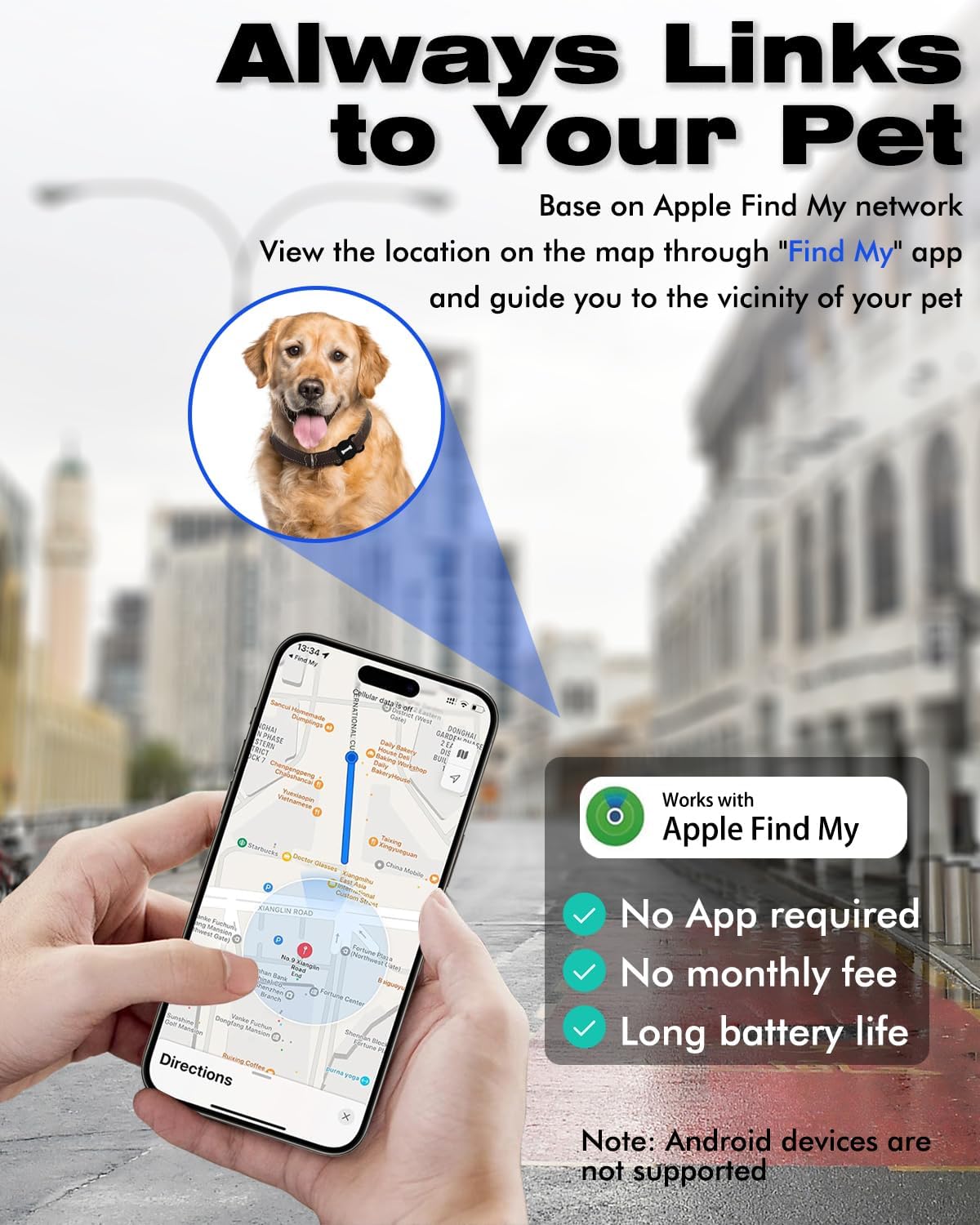 [2 Pack] Item Locator,  Bluetooth Tracker Finder Works with Apple Find My(Ios Only), Pet Tracker with Collar Holder, Waterproof, Replaceable Battery for Pets/Luggage/Suitcases and More-Black