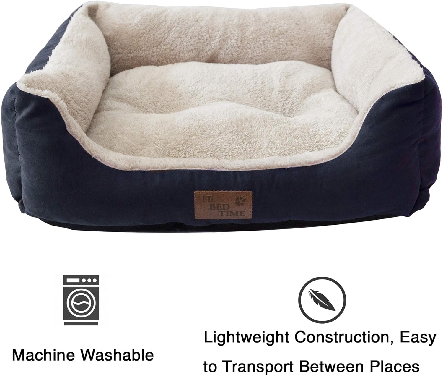 It'S Bed Time Plush Dozer Rectangle Dog Bed, Blue, Medium, 20Cm X 65Cm X 55Cm - Breathable Plush Fabric, Pet Mattreess, Non-Slip Base, Water-Resistant & Machine Washable