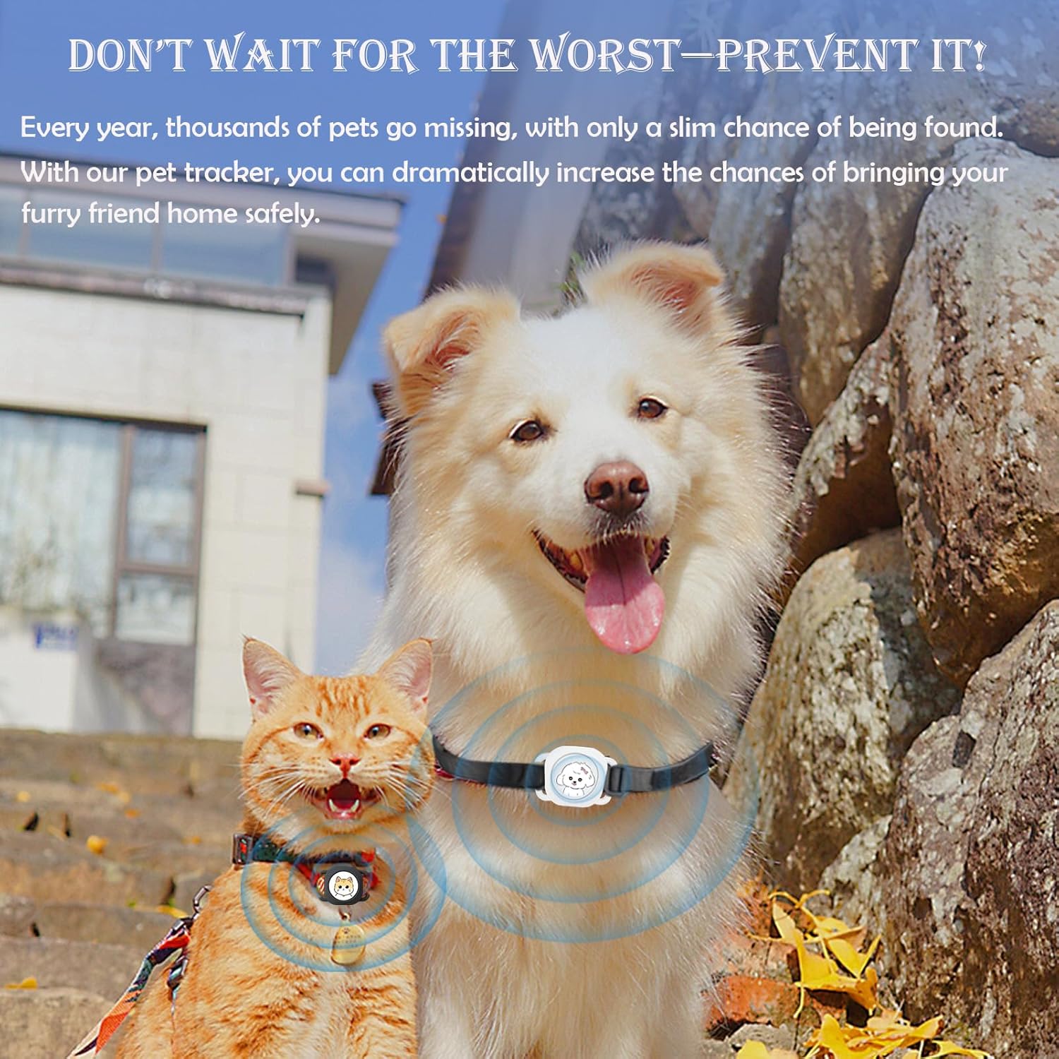 Smart Pet Tracker with Collar Holder – Lightweight 10G Pet Location Tracker for Dogs and Cats, Long Battery Life, No Monthly Fee, Bluetooth & Find My Compatibility, Waterproof, Safe & Durable (White)