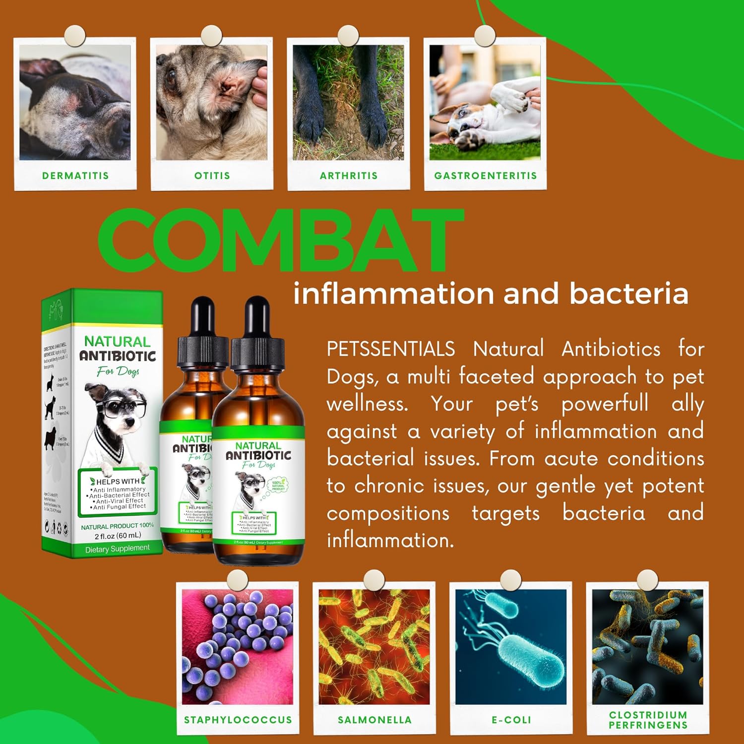 Natural Antibiotics for Dogs 60Ml | All-Natural Dog Antibiotic Supplement for Allergy & Itch Relief | Supports Immune Health & Overall Wellness | Delicious Bacon Flavour