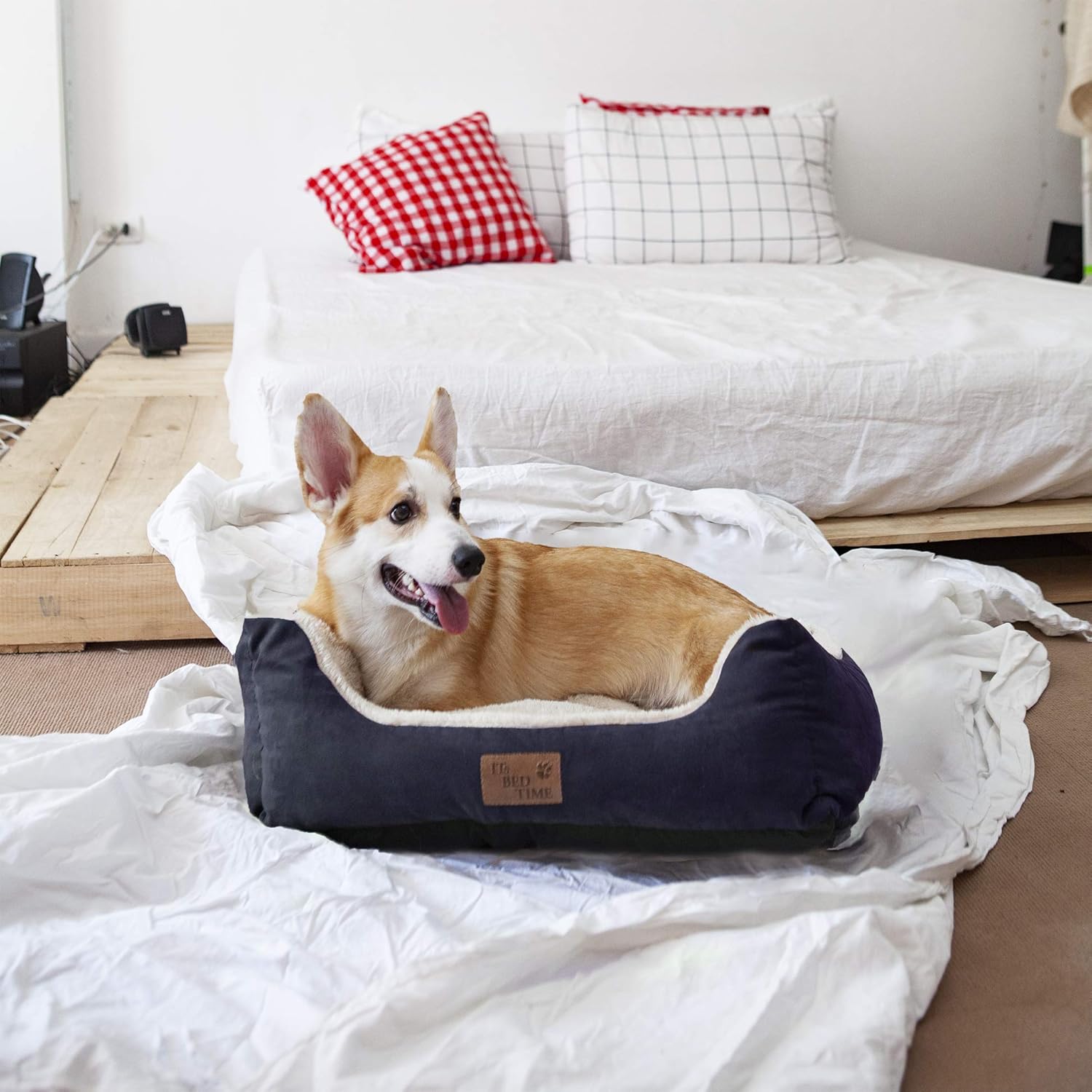 It'S Bed Time Plush Dozer Rectangle Dog Bed, Blue, Medium, 20Cm X 65Cm X 55Cm - Breathable Plush Fabric, Pet Mattreess, Non-Slip Base, Water-Resistant & Machine Washable