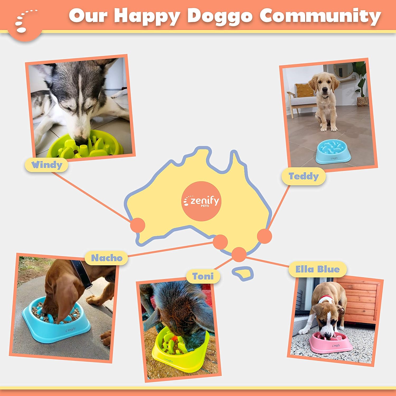 Zenify Dog Bowl Slow Feeder - Large 500Ml Healthy Eating Pet Interactive Feeder with Anti-Skid Non-Slip Grip Base to Reduce Overeating Bloating Vomiting Obesity for Wet Dry Raw Food and Water (Blue)