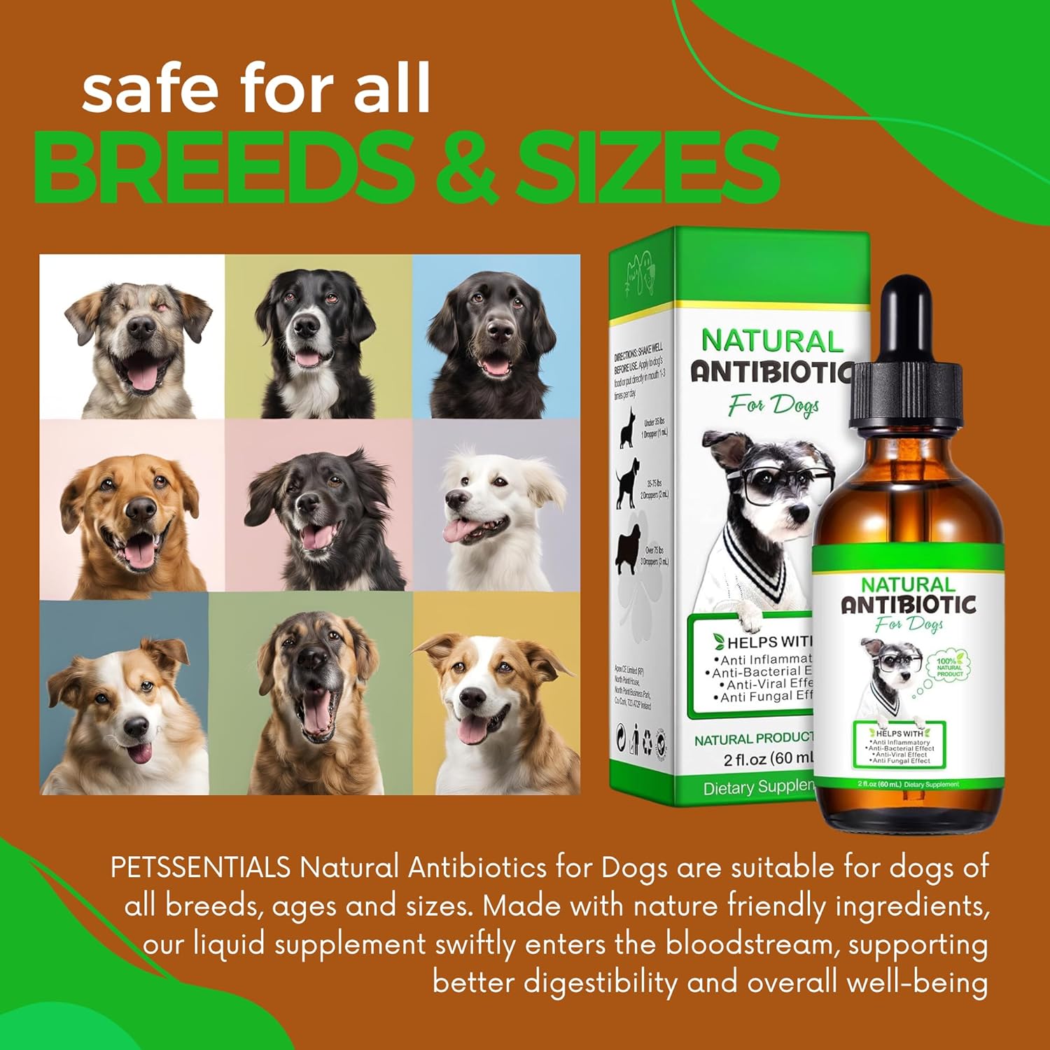 Natural Antibiotics for Dogs 60Ml | All-Natural Dog Antibiotic Supplement for Allergy & Itch Relief | Supports Immune Health & Overall Wellness | Delicious Bacon Flavour