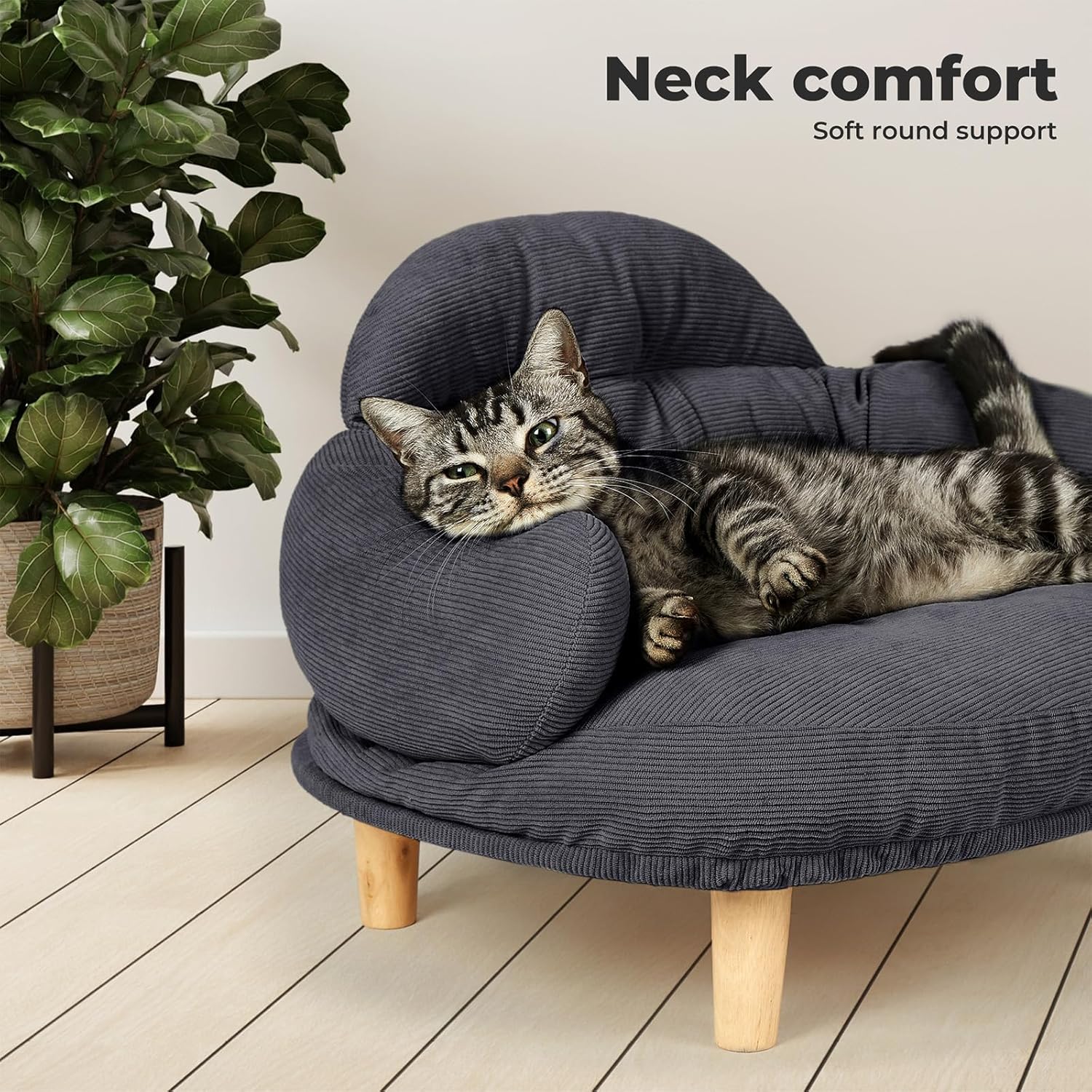 Pet Sofa Dog Cat Elevated Raised Couch Bed, Durable Soft Couch Chair Kitten Lounge Sofa Bed with Removable Cushion Seat Washable Cover, Luxury Plush Sofa Stool Bed for Dogs Cats with Wooden Frame