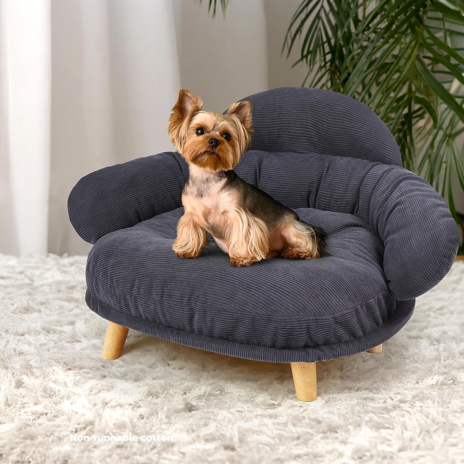 Pet Sofa Dog Cat Elevated Raised Couch Bed, Durable Soft Couch Chair Kitten Lounge Sofa Bed with Removable Cushion Seat Washable Cover, Luxury Plush Sofa Stool Bed for Dogs Cats with Wooden Frame