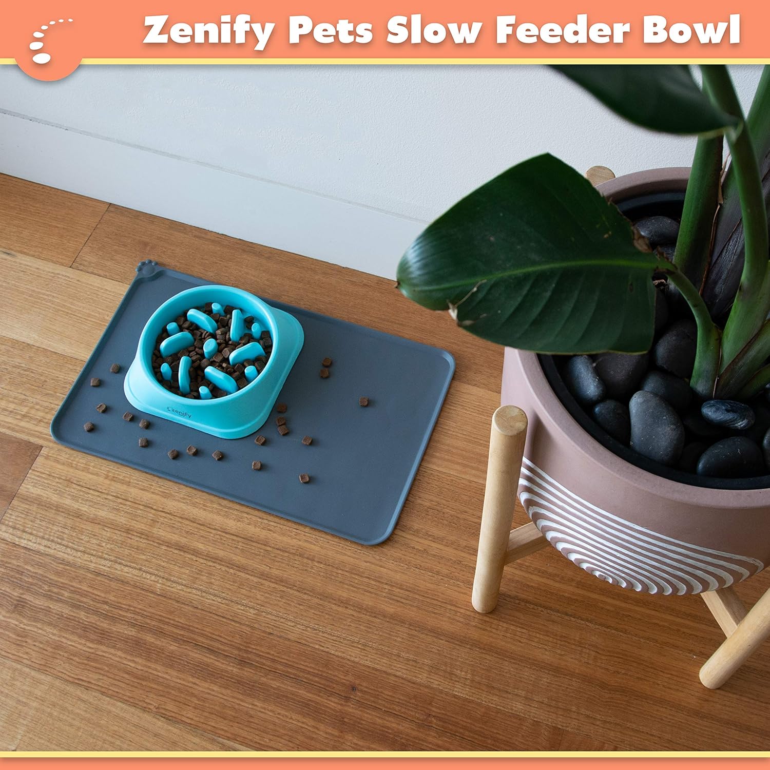 Zenify Dog Bowl Slow Feeder - Large 500Ml Healthy Eating Pet Interactive Feeder with Anti-Skid Non-Slip Grip Base to Reduce Overeating Bloating Vomiting Obesity for Wet Dry Raw Food and Water (Blue)