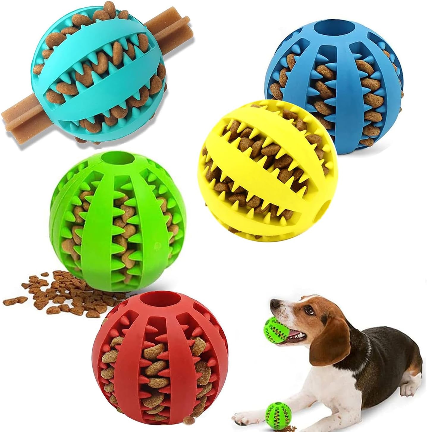 1Pcs 7Cm/2.75In Dog Treat Ball Dog Chew Toy Enrichment Toys Dog Stimulation Toys Dog Interactive Toys Dog Puzzle Toy Pet Treat Dispenser Balls for Small Large Dogs Puppy (Random Color)