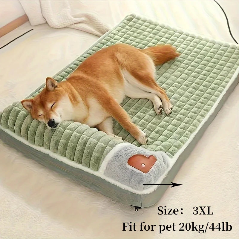 Green Soft Washable Dog Mat - Four Seasons Winter Sleeping Pad for Dogs - Spinal Protection