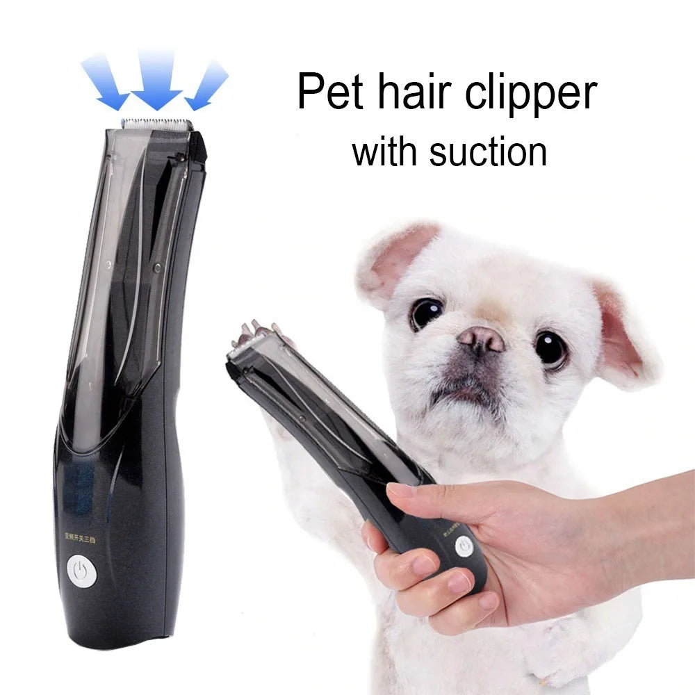 Pet Vacuum Hair Clipper with Suction USB Rechargeable Electric Dog Cat Hair Trimmer Low Noise Pet Hair Remover Grooming Tool