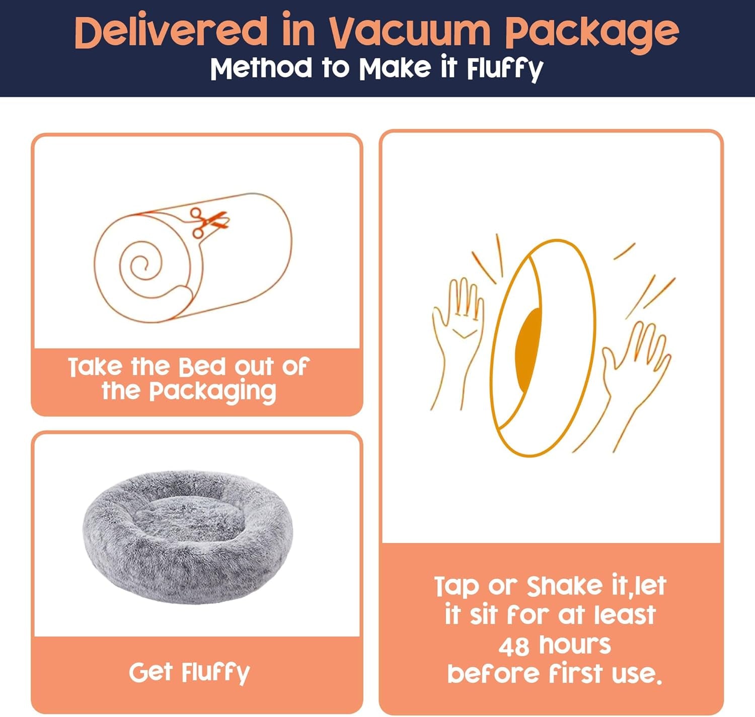 Calming Dog Bed for Dog & Cat, Donut Washable Puppy Bed with Ultra-Plush Support, Fluffy Faux Fur Plush Cushion Beds for Small Medium Dogs (70CM)