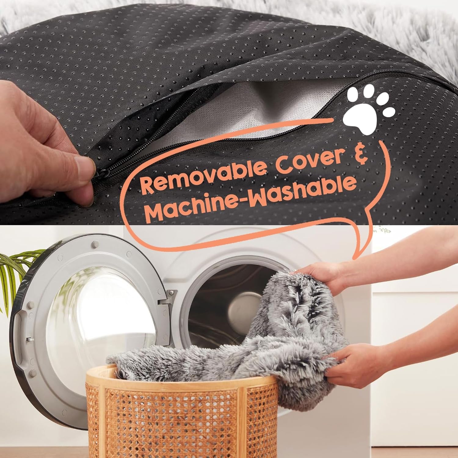 Calming Dog Bed for Dog & Cat, Donut Washable Puppy Bed with Ultra-Plush Support, Fluffy Faux Fur Plush Cushion Beds for Small Medium Dogs (70CM)