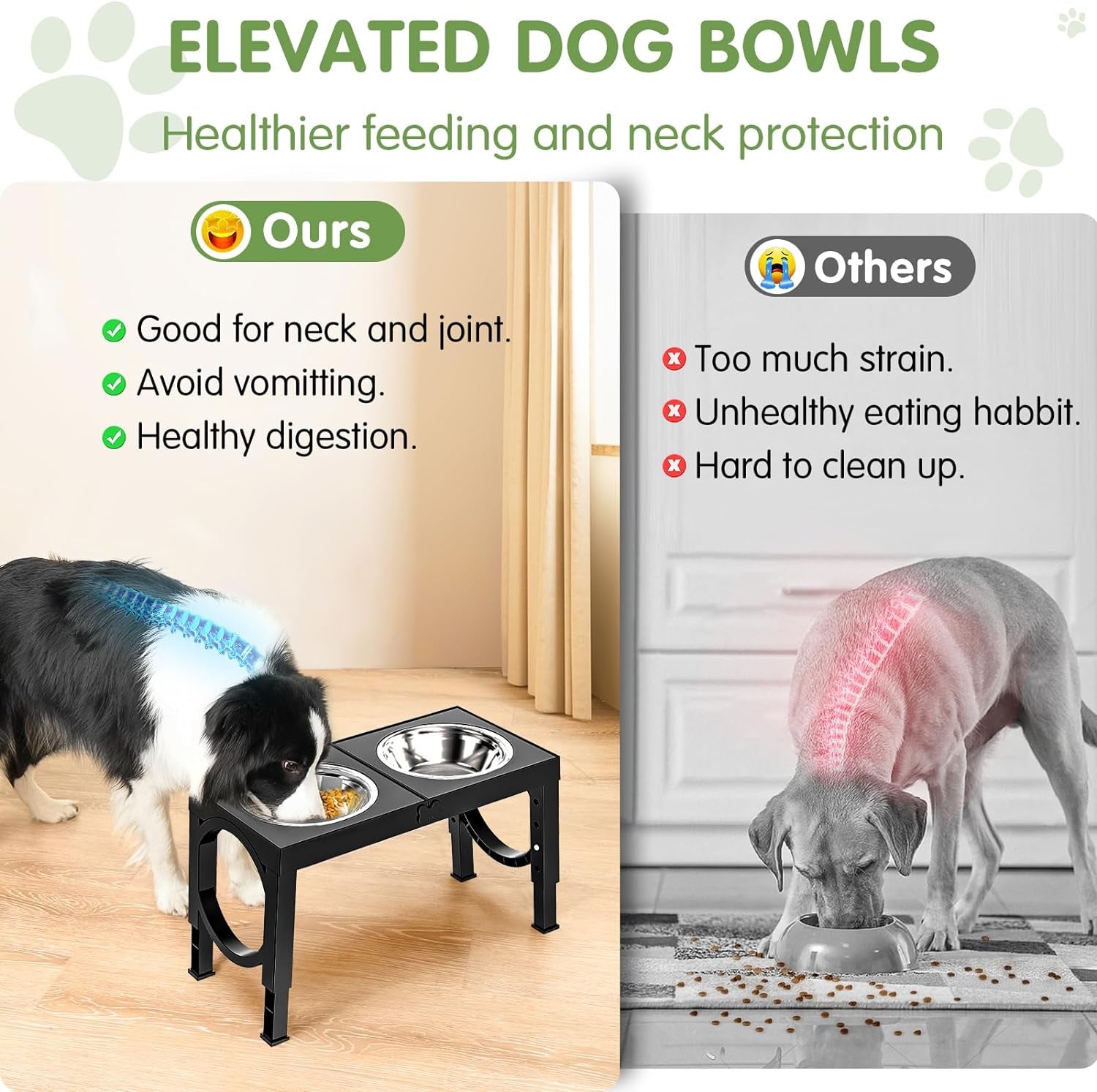 Elevated Dog Bowls for Medium Large Breed Dogs, 4 Height Adjustable Dog Raised Bowls Stand to 9.09", 10.63", 12.20", 13.78", 2 Thick Stainless Steel Dog Food Water Bowls, No Slip Dog Feeder, Black